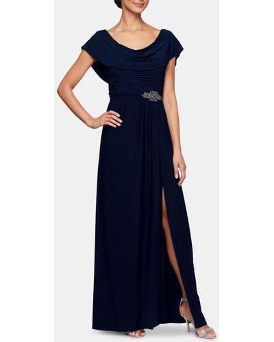 Alex Evenings Cowl Neck Beaded Waist Gown In Navy At Nordstrom Rack - Blue