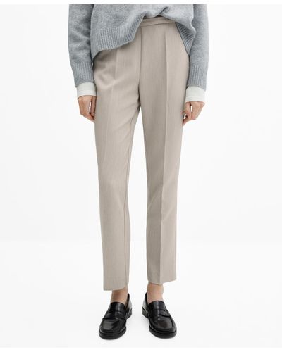Mango Belt Straight-fit Pants - Gray