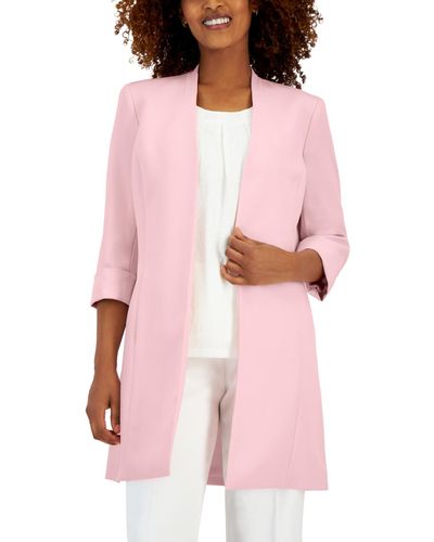 Kasper Stretch-crepe Collarless Open-front Topper - Pink