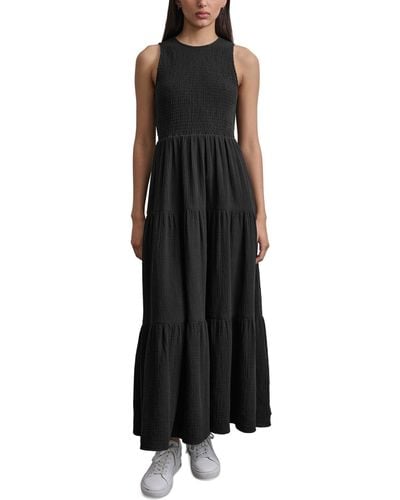 DKNY Cotton Gauze Smocked-bodice Maxi Dress - Black