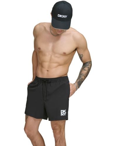 DKNY Core Logo Stretch 5" Volley Shorts - Black