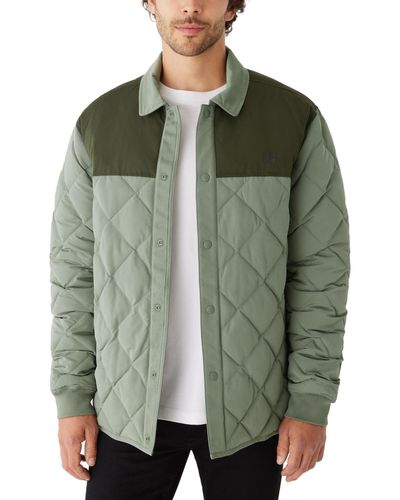 Frank And Oak Skyline Reversible Collared Weather-resistant Snap-front Jacket - Green