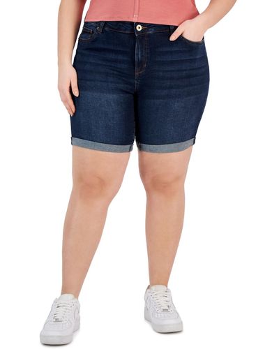 Celebrity Pink Trendy Plus Size Cuffed Denim Bermuda Shorts - Blue