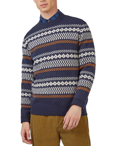 Ben Sherman Chunky Knitted Fair Isle Long-sleeve Crewneck Sweater - Blue