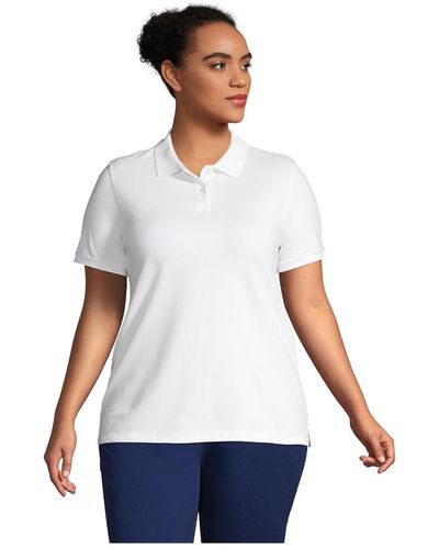 Lands' End Plus Size Mesh Cotton Short Sleeve Polo Shirt - White