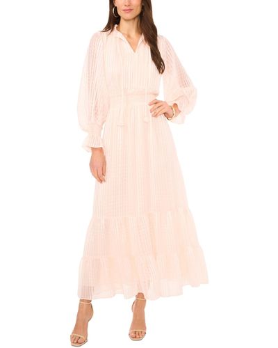 Vince Camuto Smocked Waist Tie Neck Tiered Maxi Dress - Pink