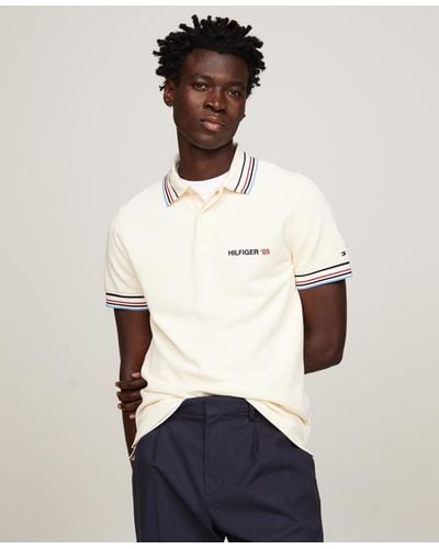 Tommy Hilfiger Bubble Stitch Contrast Global Stripe Short Sleeve Polo Shirt - White