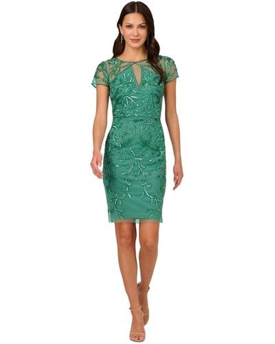 Adrianna Papell Beaded Cocktail Dress - Green