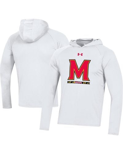 Under Armour Maryland Terrapins School Logo Raglan Long Sleeve Hoodie Performance T-shirt - White