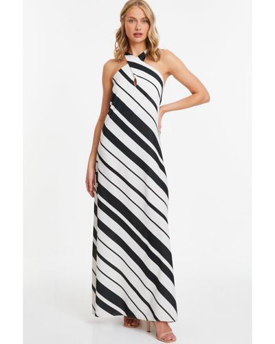 Quiz Stripe Halter Neck Maxi Dress - White