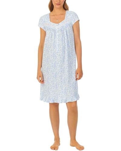 Eileen West Cotton Jersey Cap-sleeve Nightgown - Blue
