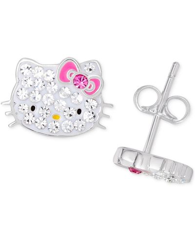 Giani Bernini Hello Kitty Crystal & Enamel Stud Earrings In Sterling Silver, Created For Macy's - Metallic