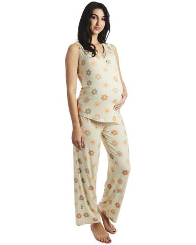 Everly Grey Joy Tank & Pants Maternity/nursing Pajama Set - Metallic