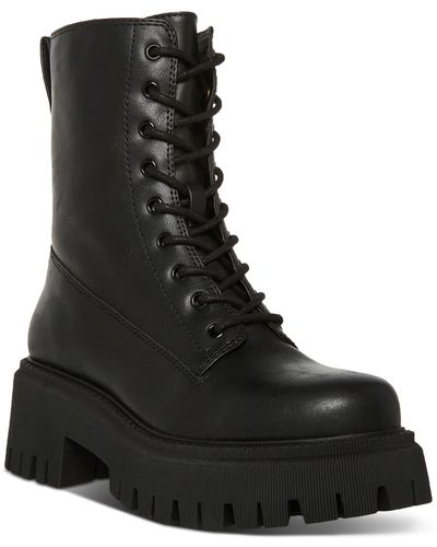 Madden Girl Kknight Lace-up Lug Sole Combat Booties - Black