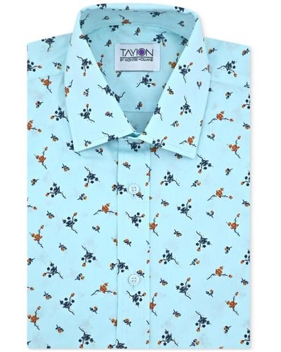 Tayion Collection Floral-print Dress Shirt - Blue