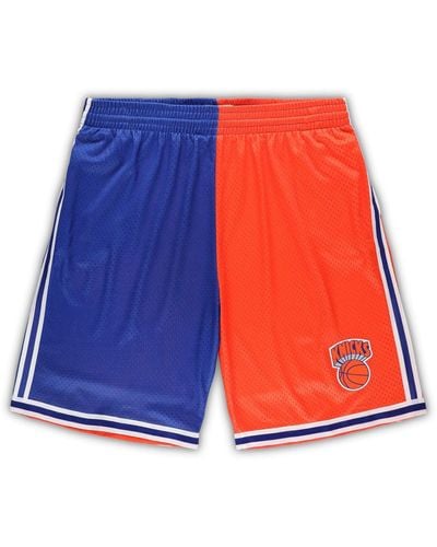 Mitchell & Ness Blue And Orange New York Knicks Big And Tall Hardwood Classics Split Swingman Shorts - Red