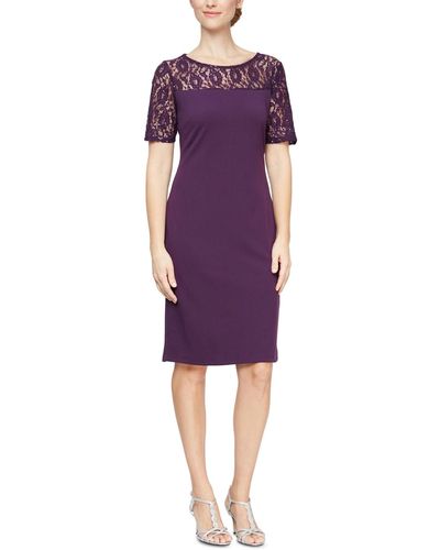 Sl Fashions Sequinned-lace-yoke Sheath Dress - Purple