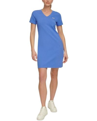 DKNY Sport Metallic-logo V-neck Short-sleeve Dress - Blue