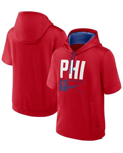 Nike Philadelphia Phillies Tri Code Lockup Short Sleeve Pullover Hoodie - Red
