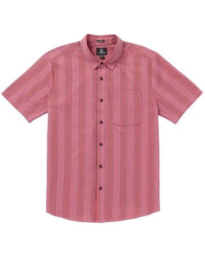 Volcom Newbar Stripe Short Sleeve Shirt - Pink
