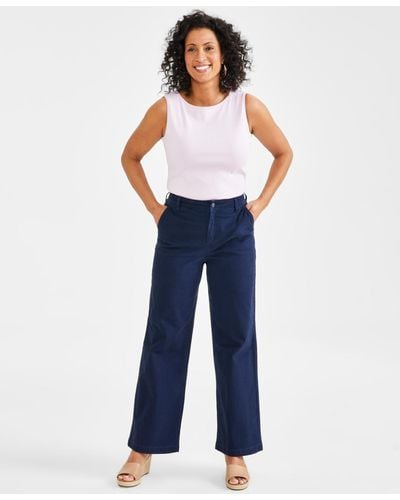 Style & Co. High-rise Wide-leg Twill Pants - Blue