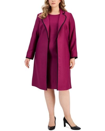 Le Suit Plus Size Jacquard Sheath Dress Suit - Purple