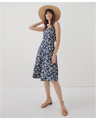 Pact Organic Cotton Fit & Flare Tie-back Dress - Blue