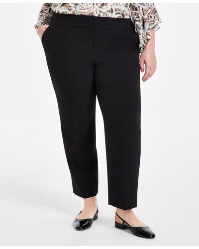 Kasper Plus Size Flat-front Straight-leg Mid Rise Pants - Black