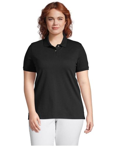 Lands' End Plus Size Mesh Cotton Short Sleeve Polo Shirt - Black