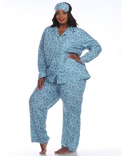 White Mark Plus Size 3-piece Pajama Set - Blue