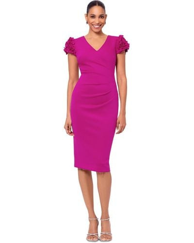 Xscape Floral-applique Ruched Sheath Dress - Pink