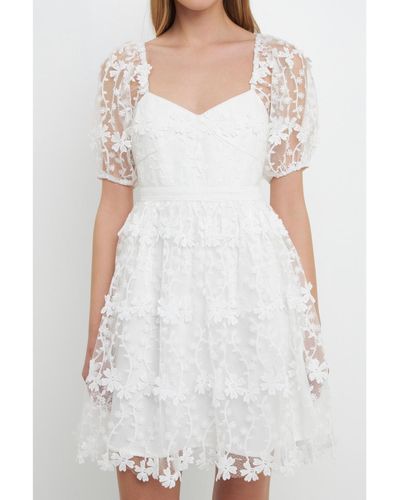 Endless Rose Crochet Lace Bustier Puff Mini Dress - White