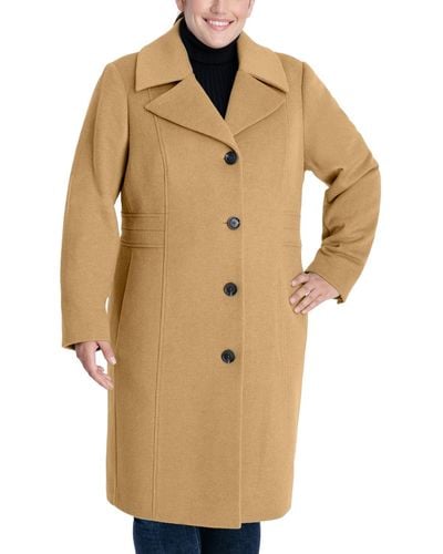 Anne Klein Plus Size Single-breasted Walker Coat, Created For Macy's - Natural