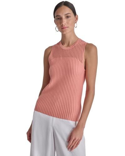 DKNY Round-neck Sleeveless Rib-knit Sweater - Pink