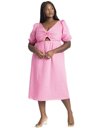 Eloquii Plus Size Twist Bodice Puff Sleeve Dress - Pink