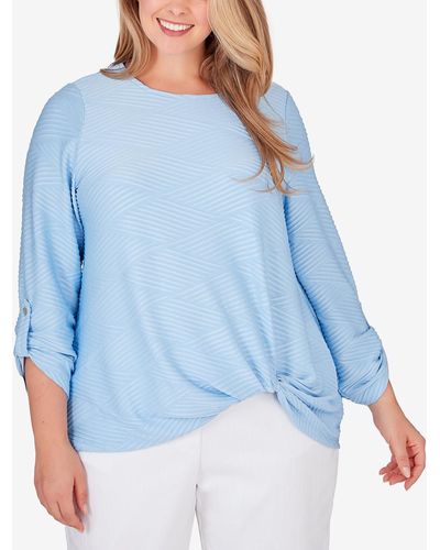 Ruby Rd. Plus Size Scoop Neck Textured Knit Top - Blue
