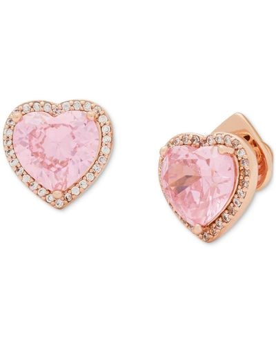 Kate Spade Gold-tone Cubic Zirconia Heart Halo Stud Earrings - Pink