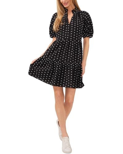 Cece Short Sleeve Tiered Embroidered Eyelet Dress - Black