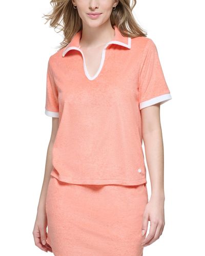 Marc New York Andrew Marc Sport Short Sleeve Terry Cloth Polo Top - Pink