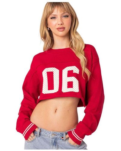 Edikted Varsity Cropped Sweater - Red