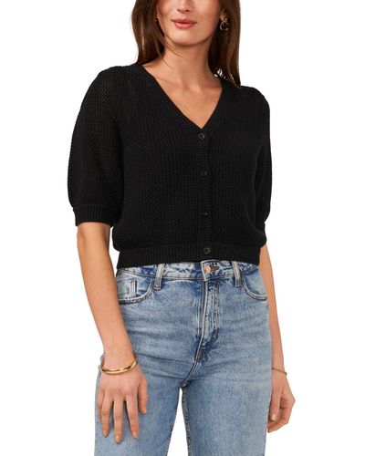 Vince Camuto Open-knit Puff-sleeve Cardigan Sweater - Black