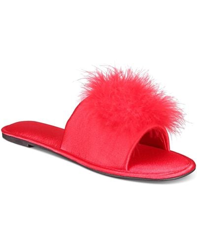 INC International Concepts Satin Pom Slide Boxed Slippers - Red