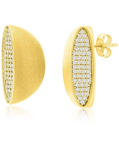 Simona Plated Over Sterling Silver Pave Cz Matte Half Circle Earrings - Yellow