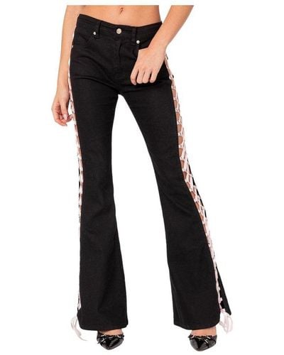 Edikted Satin Lace Up Flared Jeans - Black