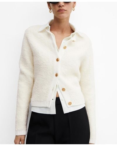 Mango Knitted Buttoned Jacket - White