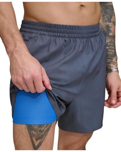 DKNY Tonal Logo Stretch 5" Volley Shorts - Blue