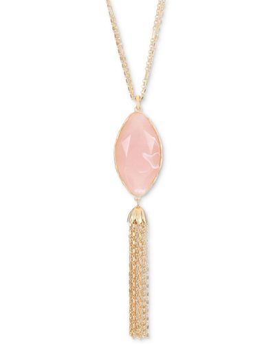 Style & Co. Stone & Chain Tassel Long Lariat Necklace - Pink