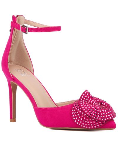 New York & Company Mandell- Ankle Strap- Flower Decor- Pointy Heels Pump - Pink