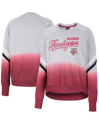 Colosseum Athletics Wisconsin Badgers Cue Cards Dip-dye Raglan Pullover Sweatshirt - Pink