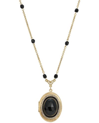 2028 Gold-tone Oval Locket Necklace - Black